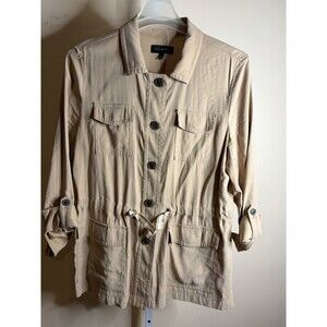 Talbots Military Field Utility Jacket Size XL Khaki Beige Drawcord Waist